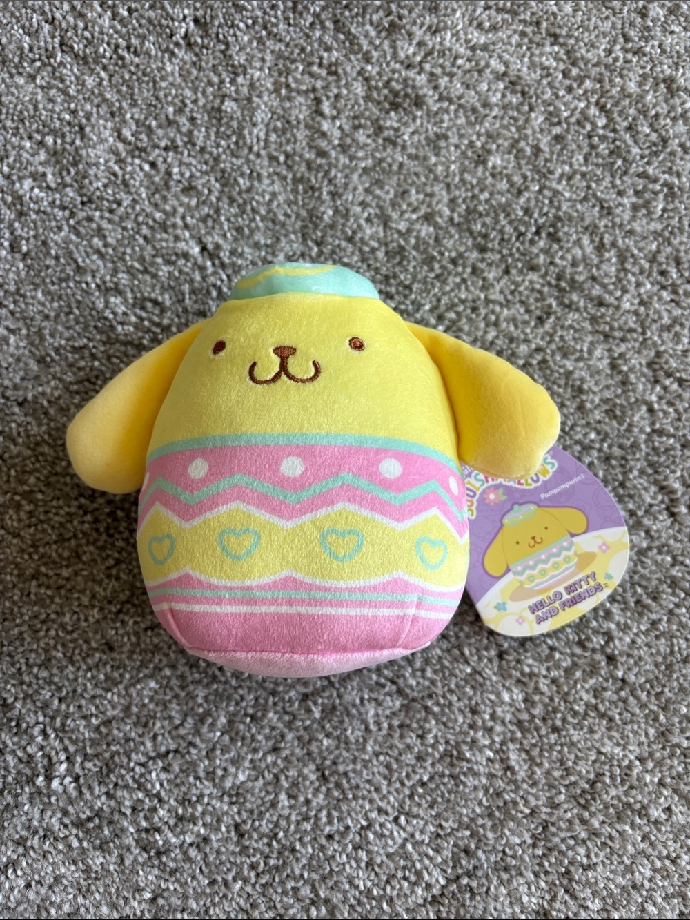 Easter squishmallow Pompompurin Plush in Yellow, Pink & Mint